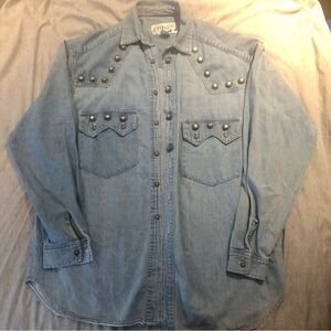 1990s ink  Y2k denim button down heavy rivet shirt sz small